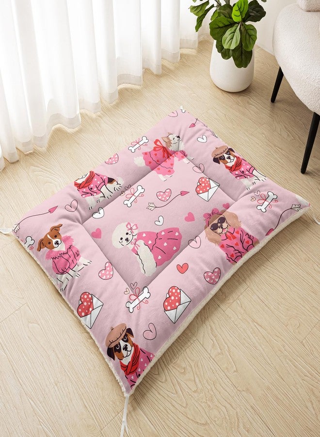 QOOMO Pink Love Dog Bed for Indoor, Washable Crate Pad Cartoon Dog Bed Mat for 30 x 26 Inches - Image 4